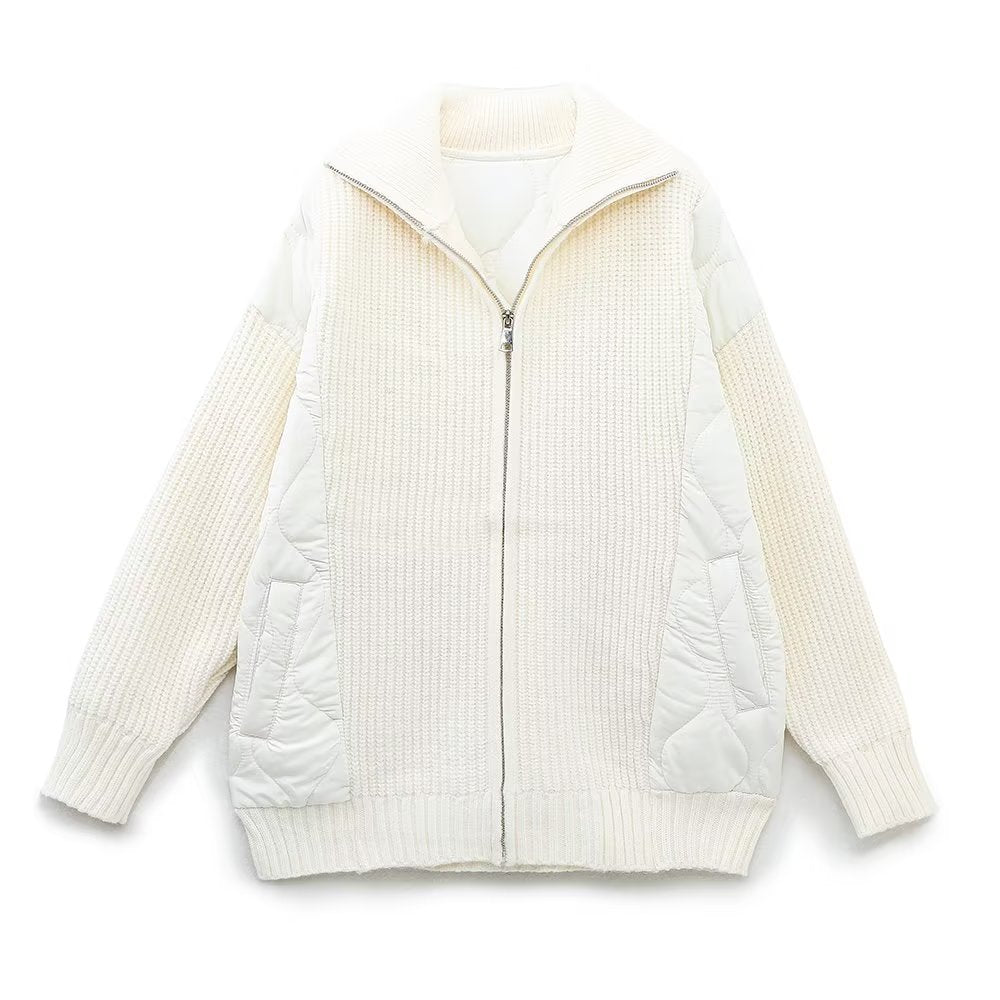 Women Cotton Coat Sweater Cardigan Women Thicken Lazy Style Stitching