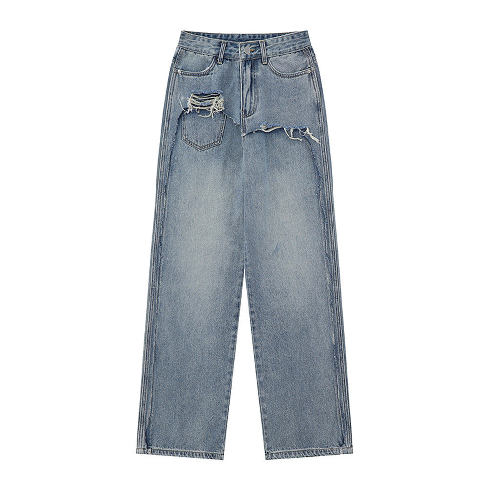 Women Pants Jeans Loose Straight-Leg Wide-Leg Pants