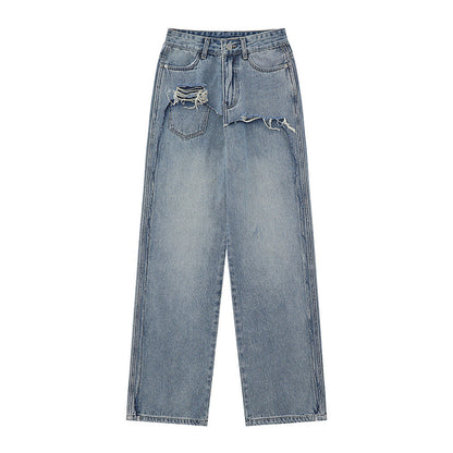 Women Pants Jeans Loose Straight-Leg Wide-Leg Pants