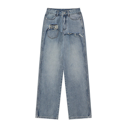 Women Pants Jeans Loose Straight-Leg Wide-Leg Pants