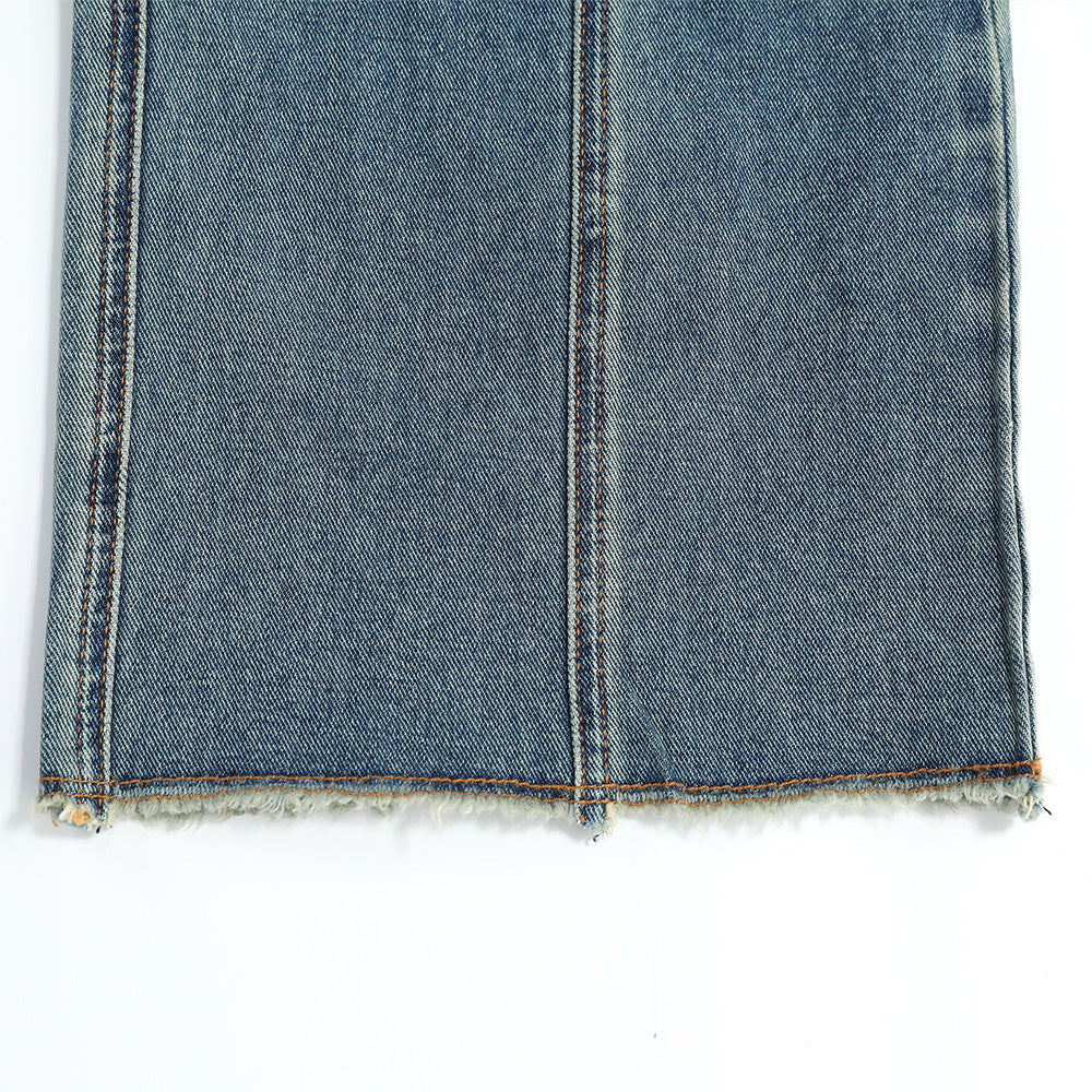 Women Pants Multi-Pocket Jeans Loose Cargo Straight-Leg Pants