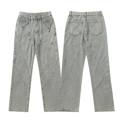 Men Jeans Straight-Leg Denim Trousers Washed and Worn Jeans