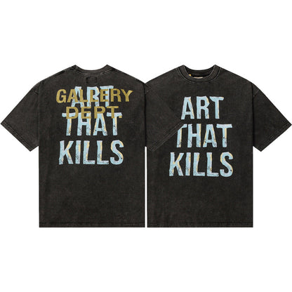 Gallery Dept T-Shirt Hand Painted Ink Splashing Alphabet Washed Retro Short Sleeve T-Shirt