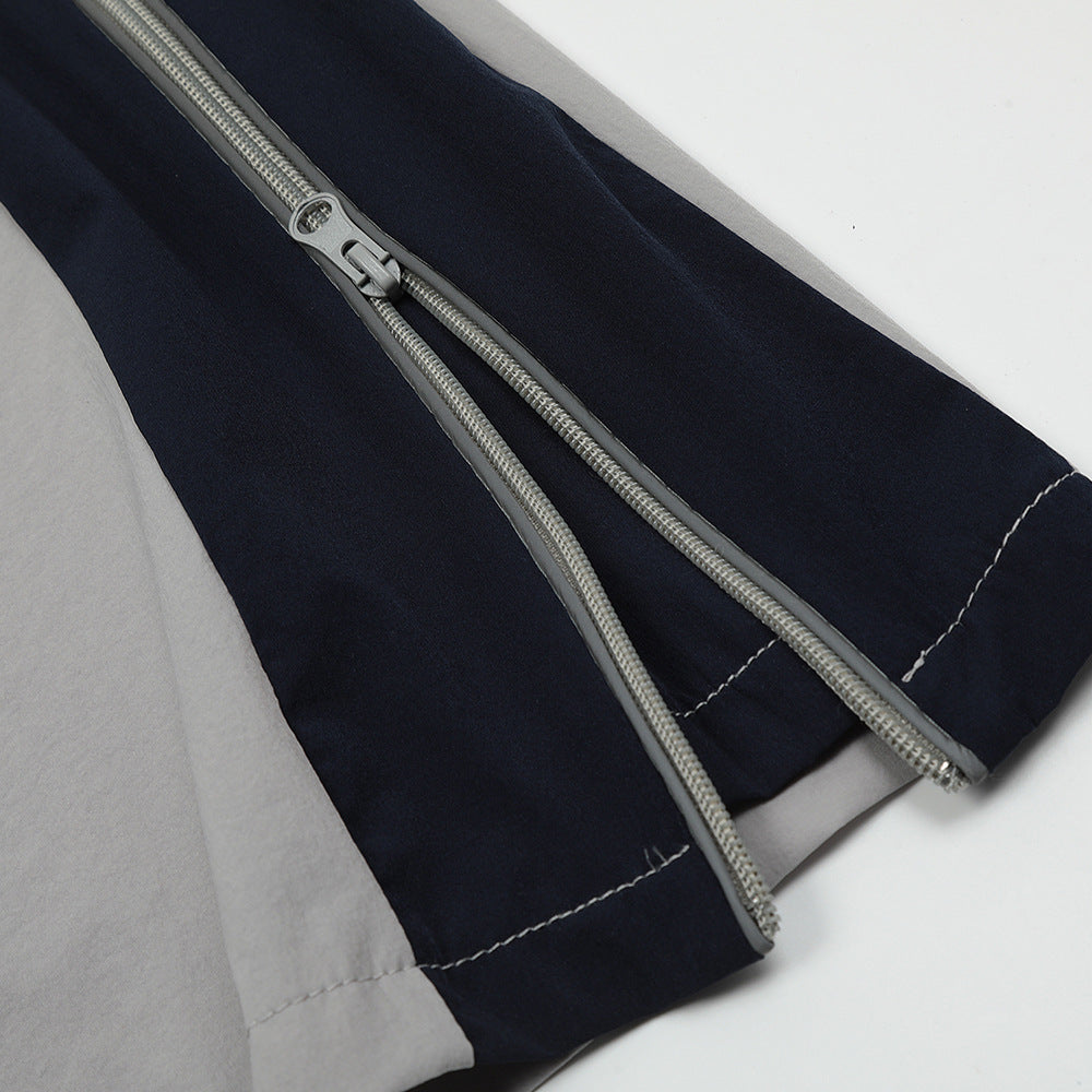 Men Sweatpants Side Zipper Stitching Casual Wide Leg Pants Elastic Waist Straight-Leg Trousers