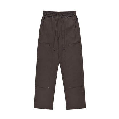 Men Sweatpants Solid Color Casual Trousers Elasticated Pants Wide-Leg Overalls