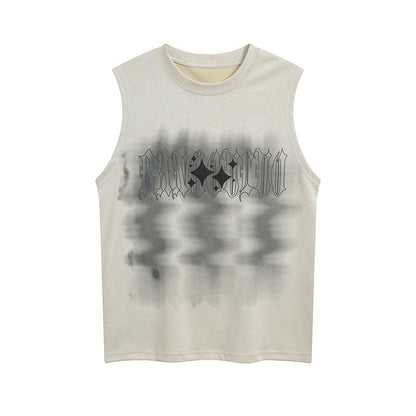 Men Vest Head Letter Suede Sleeveless T-shirt