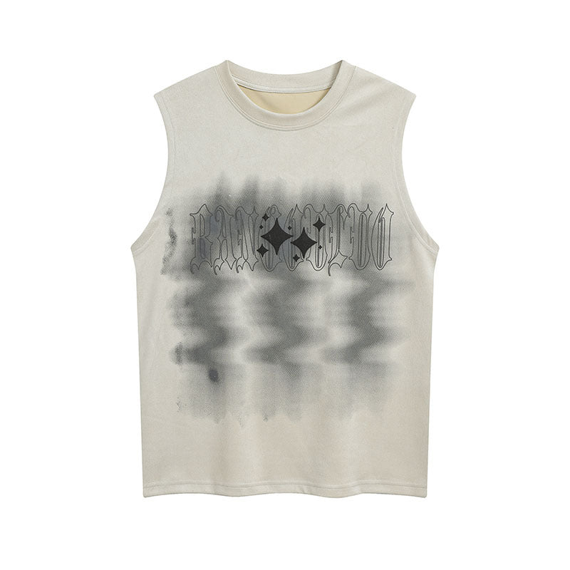 Men Vest Hip Hop Letter Print Suede Sports Vest