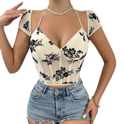 Women Party Tops Flocking Short Vest