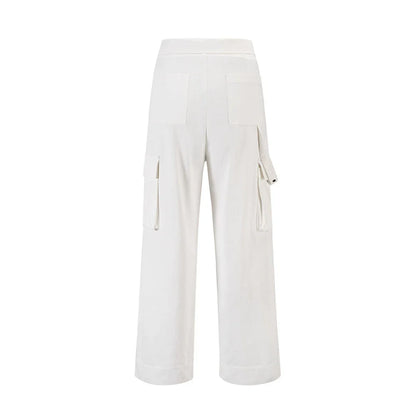 Men Sweatpants Tooling Straight-Leg Trousers Men's Solid Color Loose Multi-Pocket Wide-Leg Casual Pants