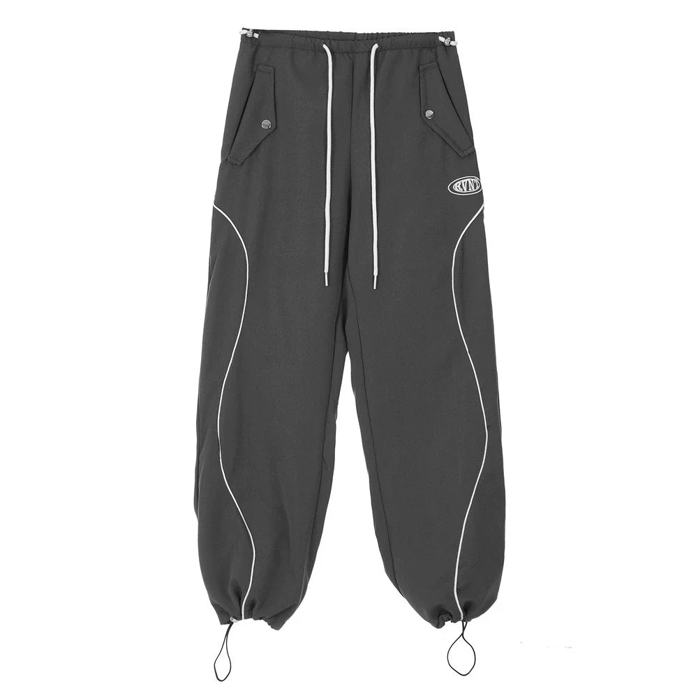 Men Sweatpants Leisure Sports Tactical Pants Loose Straight Trousers Feet Drawstring Jogger Pants