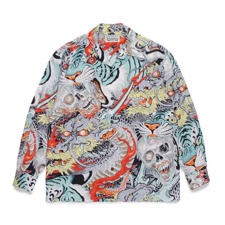 GUILTYPARTIES TIGER Shirts Tiger Totem Skull Long Sleeve Shirt