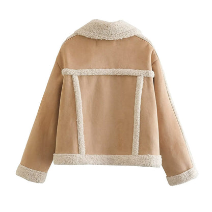 Women Cotton Coat Lamb Wool Fleece Stitching Double-Sided