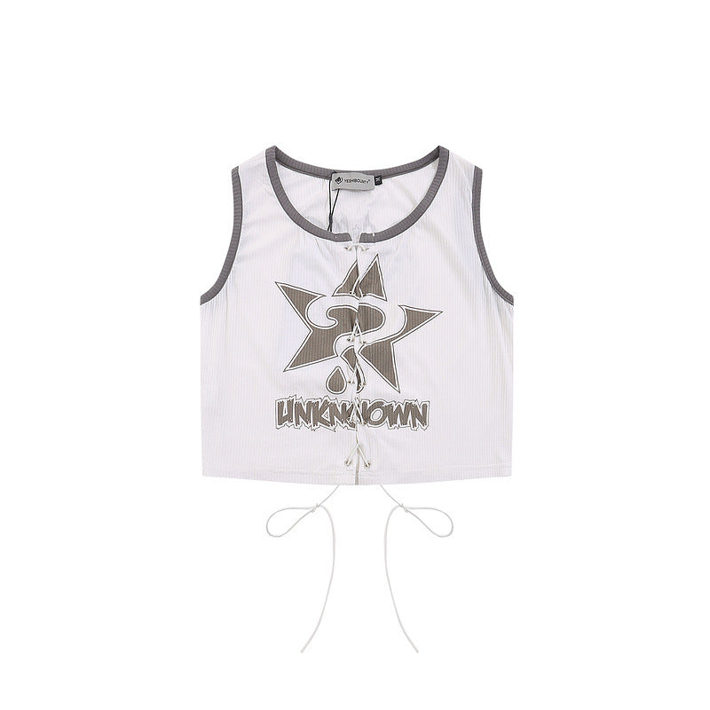 Women Vest Vintage Printed Short Sleeveless T-shirt