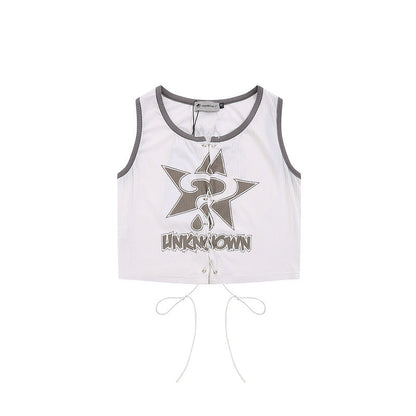 Women Vest Vintage Printed Short Sleeveless T-shirt