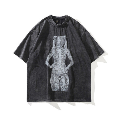 Men T-Shirt Retro T-shirt Summer Short Sleeve Men and Women Loose