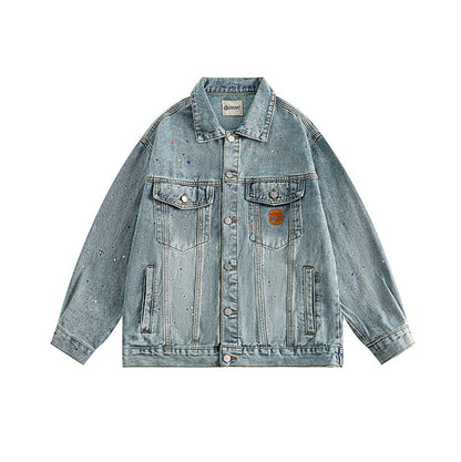 Women Jackets Vintage Distressed Lapel Locomotive Style Denim Jacket