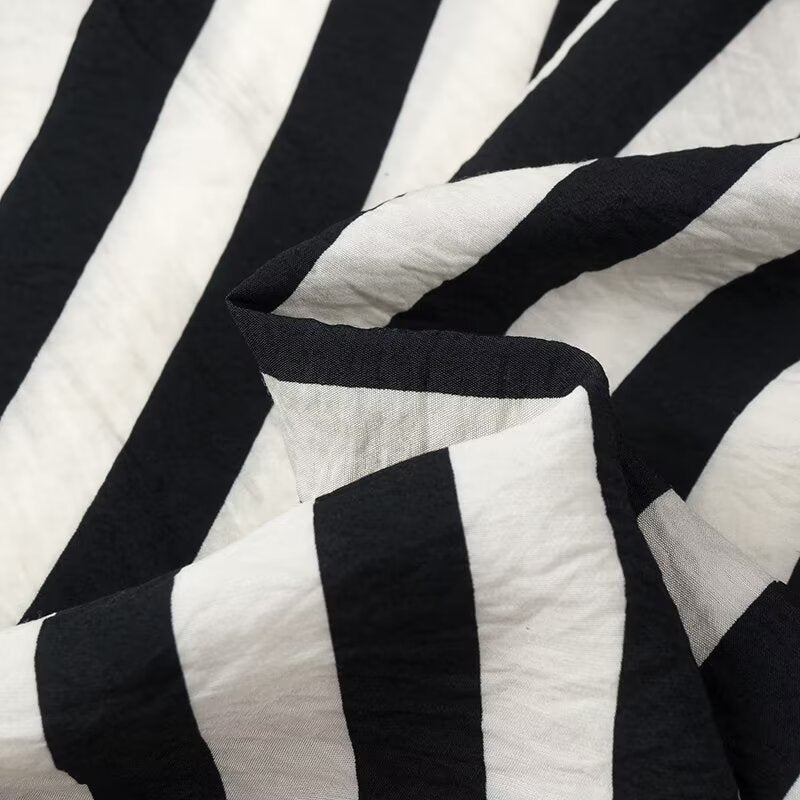 Women Tops Summer Striped Shirt Single-Breasted Mid-Length Top