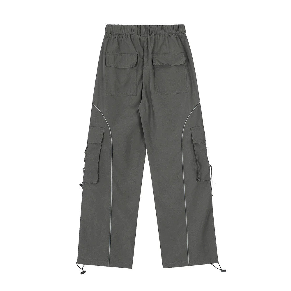 Men Sweatpants Multi-Pocket Cargo Pants Men's Casual Loose Wide-Leg Straight Trousers