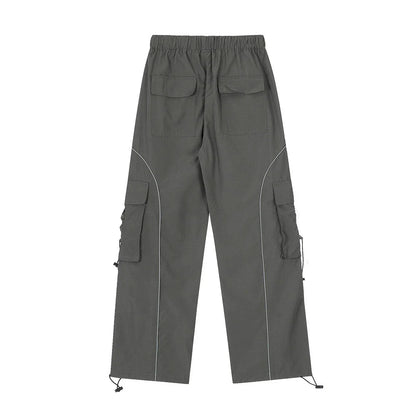 Men Sweatpants Multi-Pocket Cargo Pants Men's Casual Loose Wide-Leg Straight Trousers