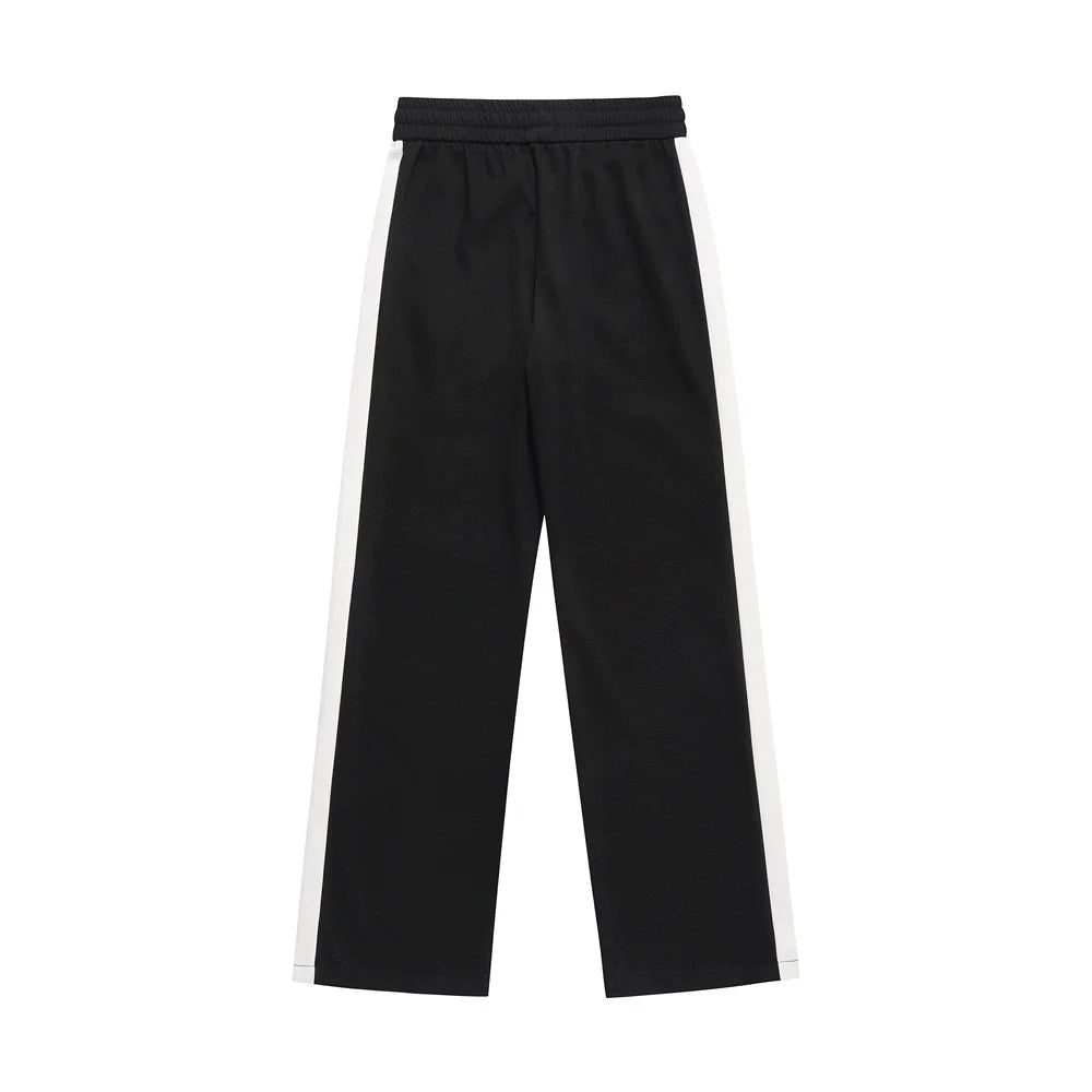Men Sweatpants Color Matching Sports Casual Pants Zipper Elastic Waist Loose Trousers