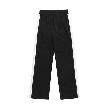 Men Sweatpants Color Matching Sports Casual Pants Zipper Elastic Waist Loose Trousers