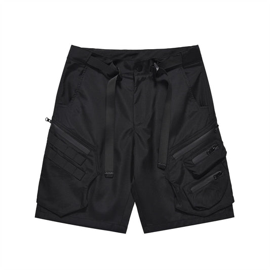 Men Shorts with Belt Tooling Solid Color Loose