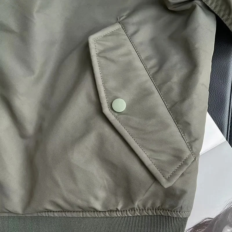 Women Cotton Coat Couple's Stand Collar Jacket Casual Baseball Uniform