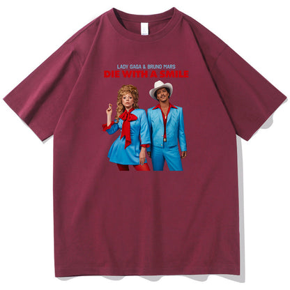 Lady Gaga Bruno Mars Die With A Smile T-shirt O-Neck Short