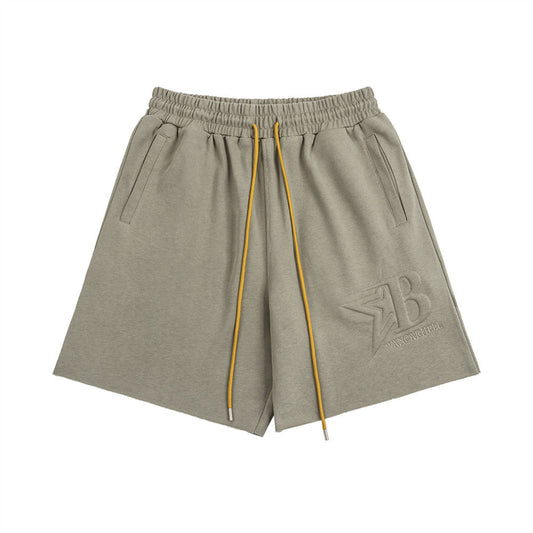 Men Shorts Embroidered Cotton Loose Summer Frayed Sports