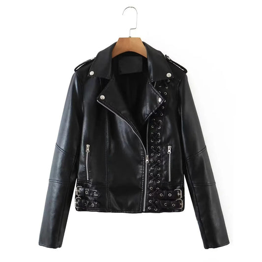 Women Leather Jacket Women's Lace-up Jacket Casual Jacket