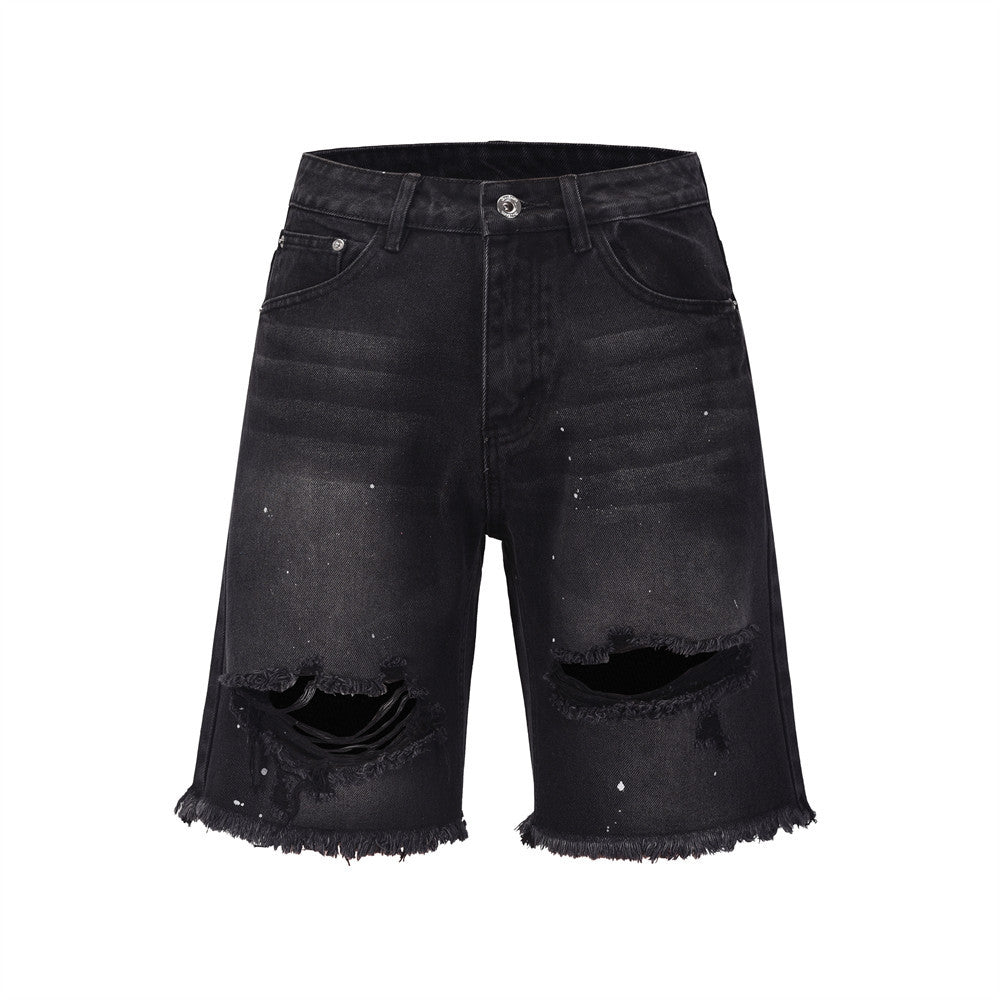 Men Shorts Ripped Burr Denim Shorts Summer Distressed