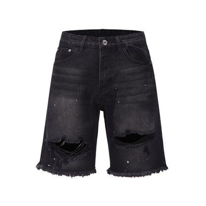 Men Shorts Ripped Burr Denim Shorts Summer Distressed