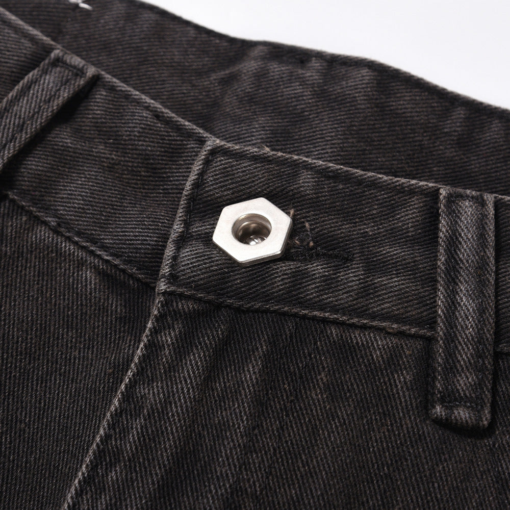 Men Jeans Loose Zip Straight Wide Leg