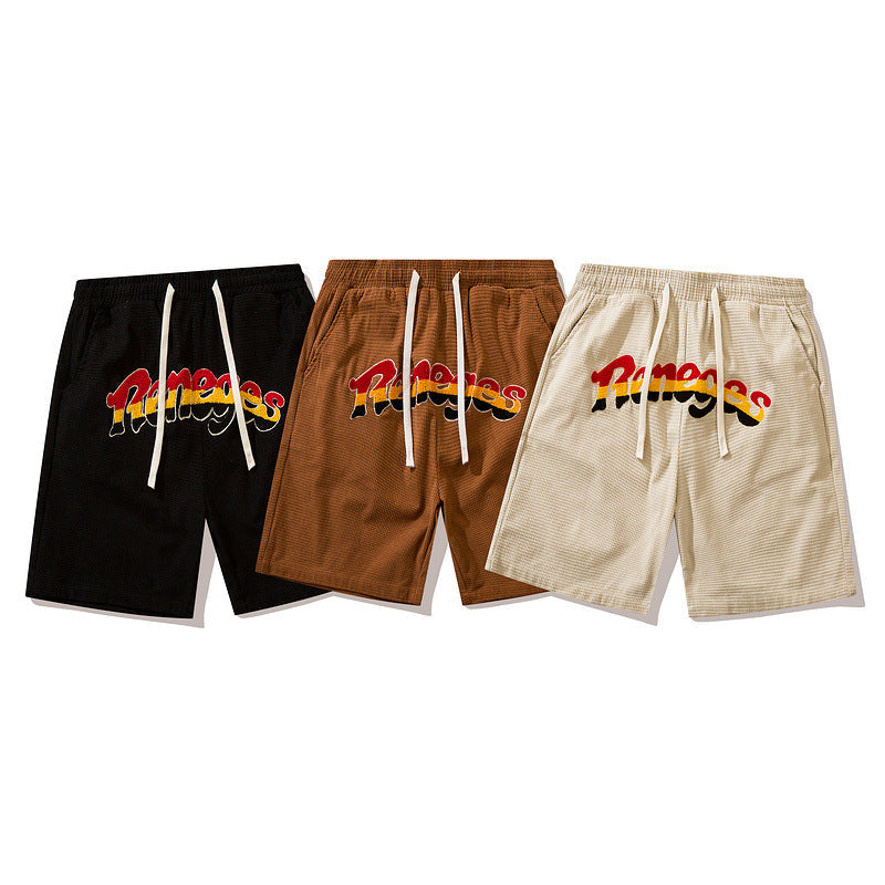Men Shorts Retro Alphabet Embroidered Shorts Loose Hip Hop Shorts