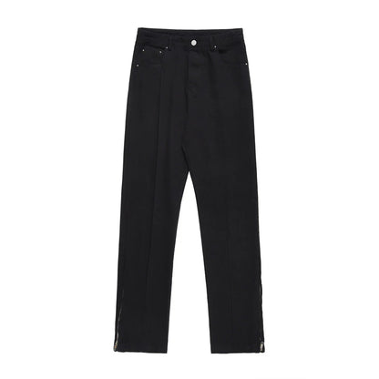 Men Sweatpants Leg Zipper Workwear Casual Pants Baggy Straight Trousers Solid Color Wide Leg Trousers