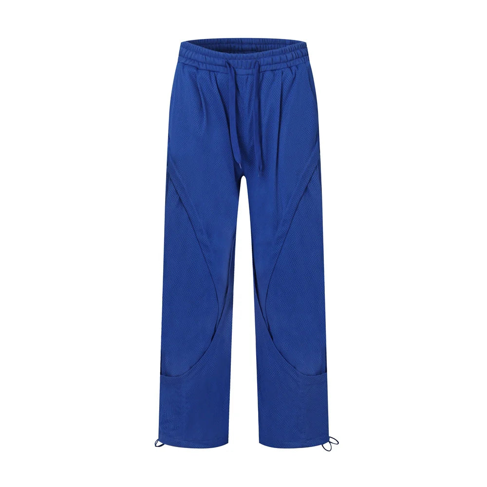 Men Sweatpants Breathable Quick-Drying Mesh Exercise Casual Pants Pleated Stitching Draping Effect Wide-Leg Pants