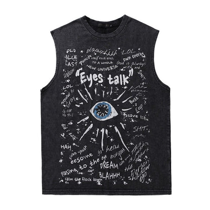 Men Vest Vintage Gothic Cross Washed Distressed Vest