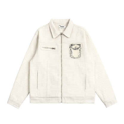 Men Jacket Coat Spring and Autumn Baggy Coat Men's Line Embroidery Jacket