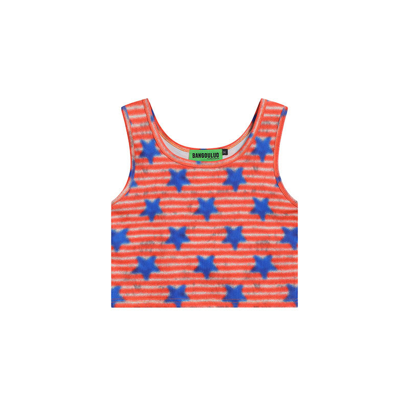 Women Vest Summer Vintage Stripe Sleeveless Vest