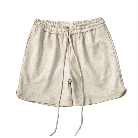 Men Shorts Suede Paisley Shorts Loose Sports and Leisure Elastic Waist