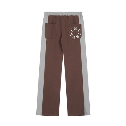 Men Sweatpants Color Contrast Patchwork Casual Pants Men's Loose Sports Straight Trousers