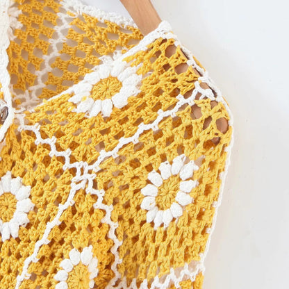 Women Sweater Knit Wear Hollow-out Crocheted Knitted Cardigan Jacket
