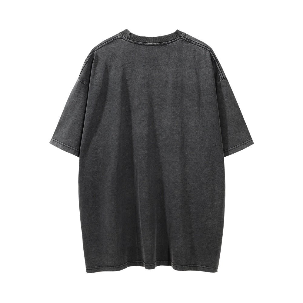 Men Vintage T-Shirt Printed Distressed Washed Short-Sleeved T-shirt Men's Summer Casual Loose round Neck