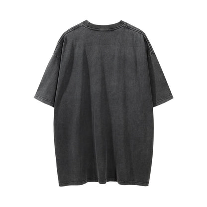 Men Vintage T-Shirt Printed Distressed Washed Short-Sleeved T-shirt Men's Summer Casual Loose round Neck
