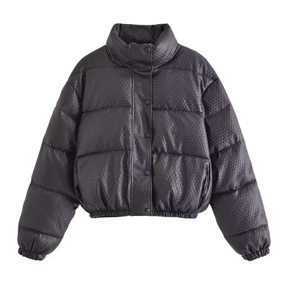 Women Cotton Coat Casual Solid Color Simple Imitation Leather Coat