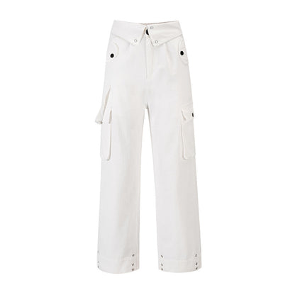 Men Sweatpants Tooling Straight-Leg Trousers Men's Solid Color Loose Multi-Pocket Wide-Leg Casual Pants