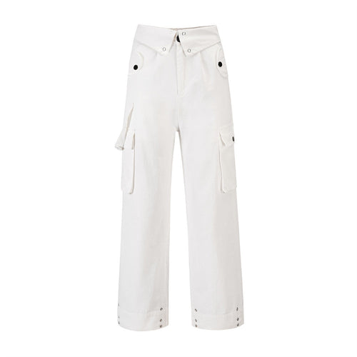 Men Sweatpants Tooling Straight-Leg Trousers Men's Solid Color Loose Multi-Pocket Wide-Leg Casual Pants