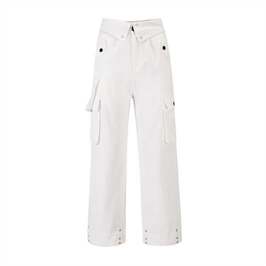 Men Sweatpants Tooling Straight-Leg Trousers Men's Solid Color Loose Multi-Pocket Wide-Leg Casual Pants
