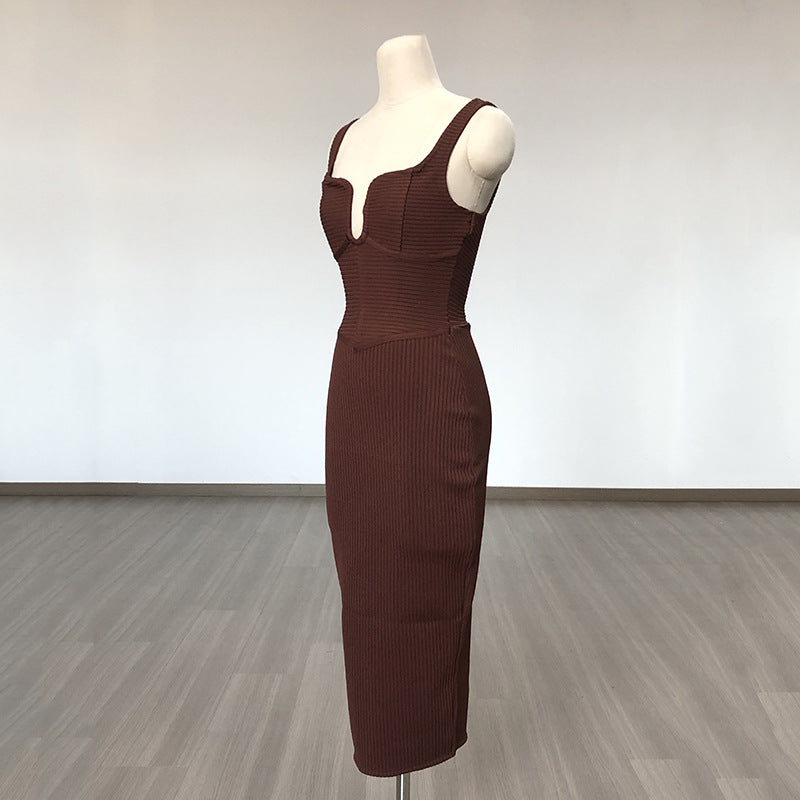 Women's Evening Dress Bandage One-Piece Dress Square Collar Sleeveless Sexy Slim Fit Camisole Gown