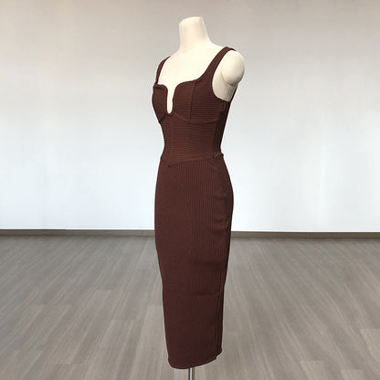 Women's Evening Dress Bandage One-Piece Dress Square Collar Sleeveless Sexy Slim Fit Camisole Gown